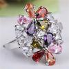 Ring Colorful Crystal Zircon Big Flower S925 Silver