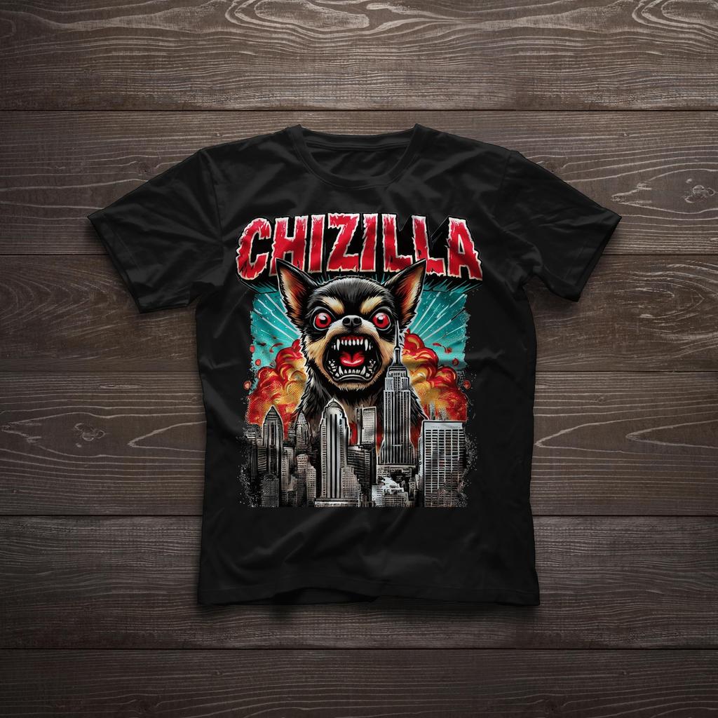 Любители собак Чихуахуа DogZilla Осторожно Злая Собака Монстр Chizilla Графическая Премиум футболка