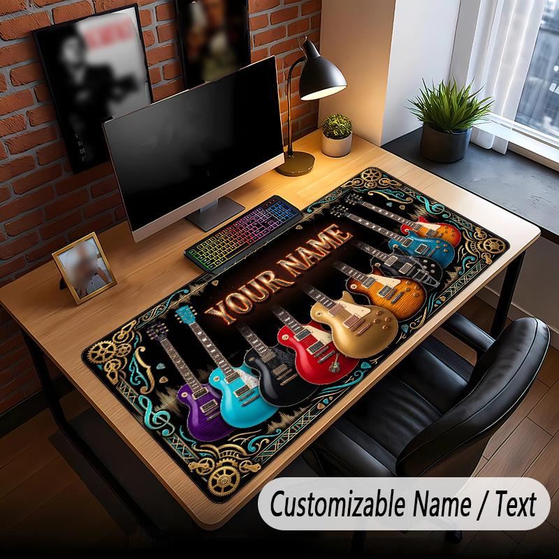 Music Guitar Theme Custom Mouse Pad Personalized With Name Text Customized Desk Mat For Office Home Decor