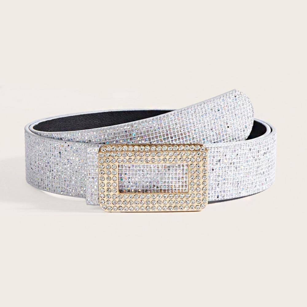 Punk Sequin Belt Rhinestone Square Buckle Y2K Girl Waistband PU Leather Wide Waistband  Outdoor