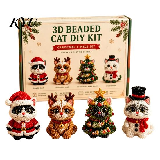 Parent Child Interactive Activity 3D Beaded DIY Kit, Lifelike Christmas Animal Beading Craft Set, Set for Kids Handmade Easy Embroidery Kit And Adults