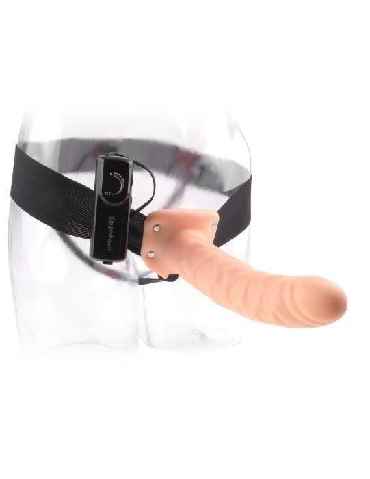 Gel Penis Prosthesis For Men With Vibration Fetish 8'' Vibrating Hollow Strap-On