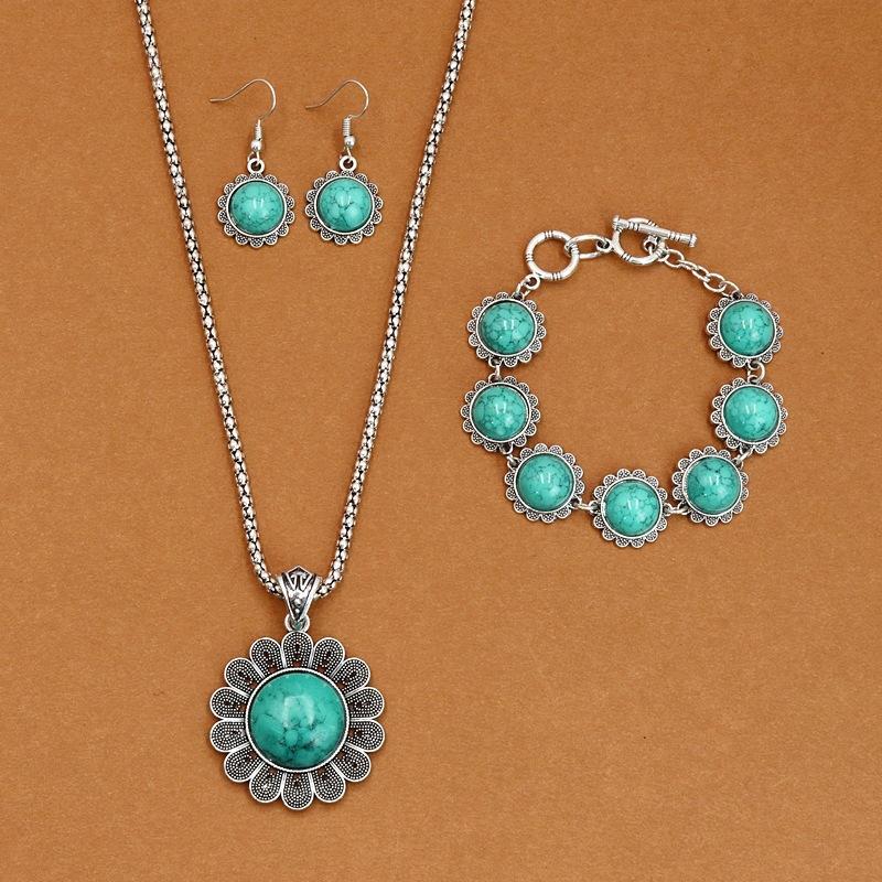 1 комплект ethnic-style сапфирового колье, серег и браслета Mizia для женщин, выполненный в ретро и уникальном стиле.
