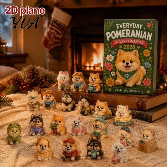 Festive Desktop Decor Dog Advent Calendars 2026, Cute 24 Days Christmas Countdown Pet Lover Gift Calendar, 2D Acrylic Collectible Figures for Lovers,