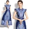 2024 Retro Spring Autumn Temperament Single Breasted Lapel Print Dress Elegant A-line Large Swing Dress