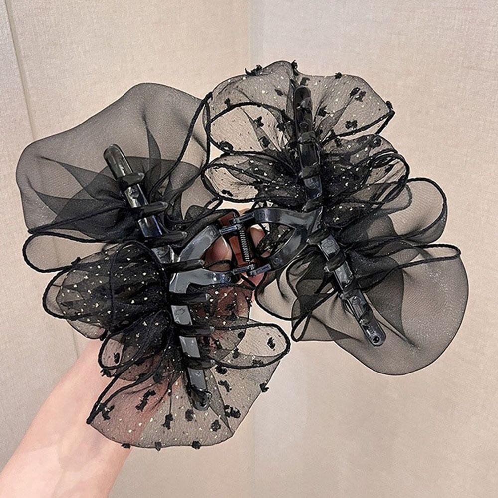 Элегантный простой модный корейский стиль, пластиковый коготь для волос, двусторонний бант, сетчатый зажим в виде акулы, большие точки