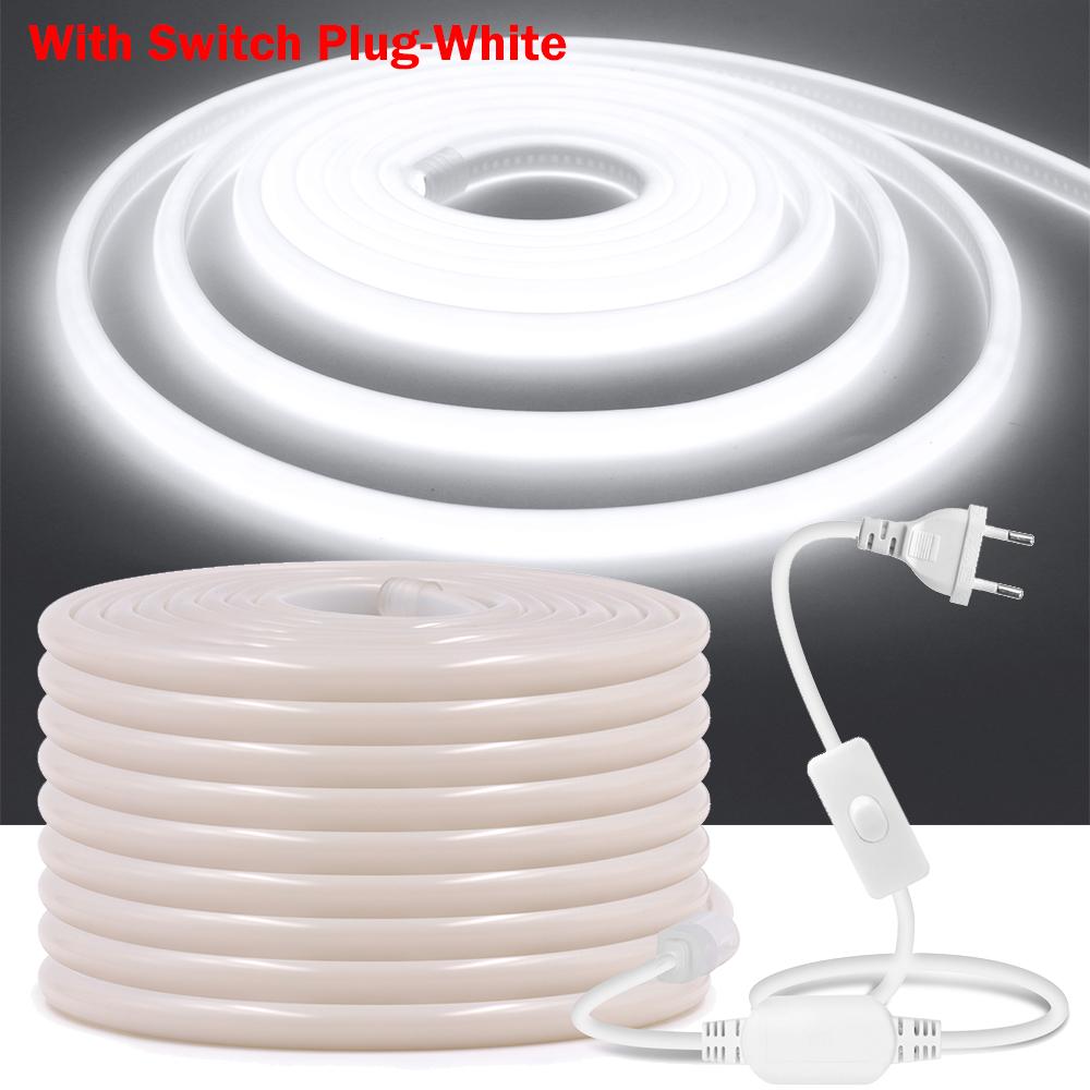 Светодиодная неоновая лента COB 220 В, равномерное свечение 270°, водонепроницаемая, 288 светодиодов/м, гибкая лента с выключателем, вилка ЕС для освещения дома и сада