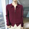 Осень и Зима ПОЛО Воротник Шерстяной Иглопробивной Кардиган Женский Двойная Молния Свободный Универсальный Вязаный Свитер Пальто