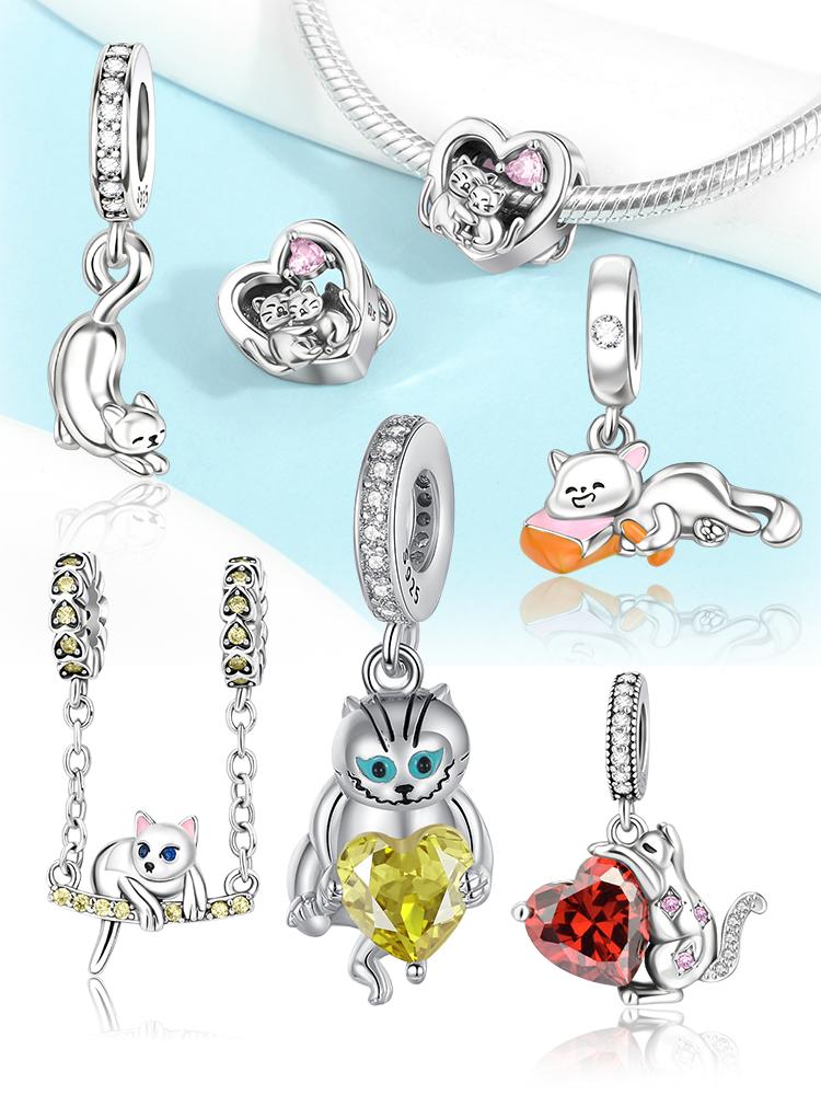Шармы Plata Кошка Сердце Качели Подарок на День Матери Медь Покрытая Для Шармов Медь Покрытая Оригинальный Браслет Для Изготовления Украшений