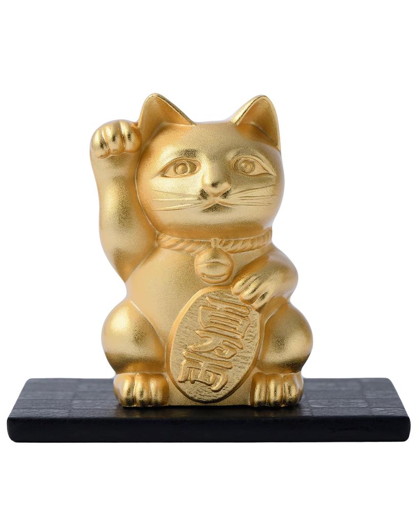 Ginjado Maneki Neko Matte Gold Hand of Cat Maneki Neko Good Luck Feng Shui Figurine Takaoka Copperware Neko (Gold Plated, Painted)_Right Raised/Made