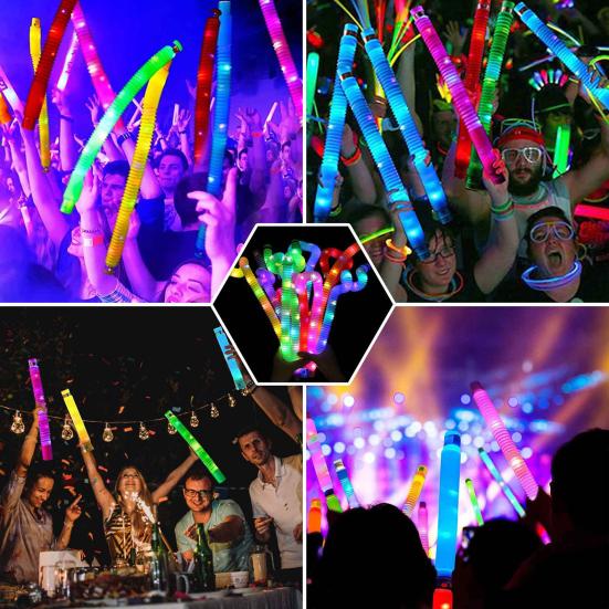 12 Pcs Glow Sticks Party Favors LED Light Up Pop Tubes Kids Toy Glow In The Dark Necklaces Bracelets Party Supplies for Birthday Christmas