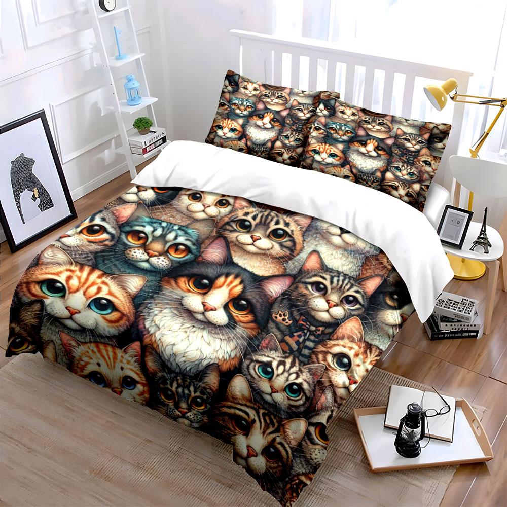 Realistic cat faces pattern. Bedding sets Duvet cover sets Duvet covers Pillowcases(1*Duvet Cover 2*Pillowcases without duvet insert)
