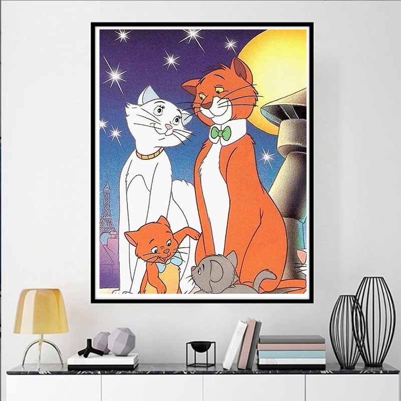 Disney Мультяшная Алмазная Живопись Приключения КотаУютная Парижская Лунная Ночь 5D DIY Арт Набор для Вышивания Крестиком Мозаичная Вышивка Домашний Декор Подарок