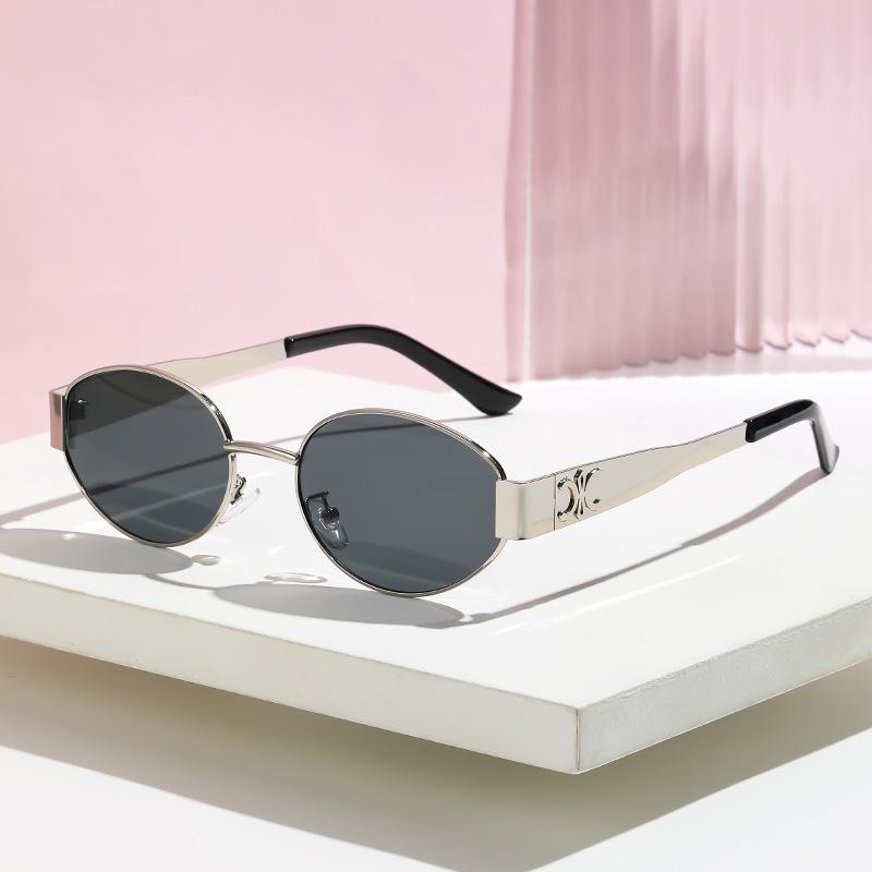 Женские ретро-солнцезащитные очки овальной формы в металлической золотой оправе для узких лиц, в французском стиле