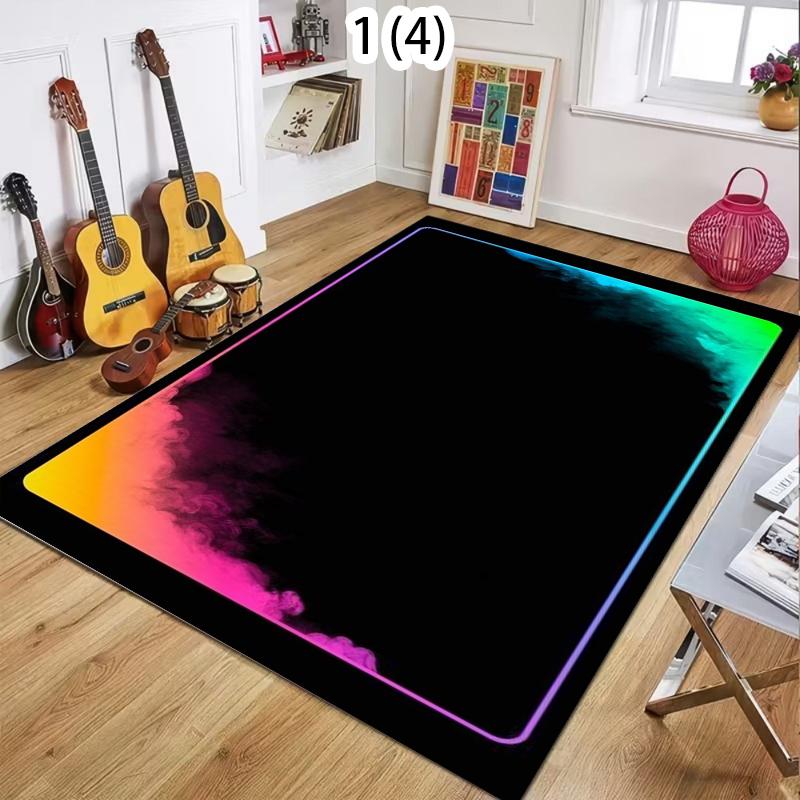 Rug Carpet Mat Non-Slip Neon Marquee Light Illusion Area Rug for Living Room Bathroom Kitchen Nursery Playroom Retro Home Decor