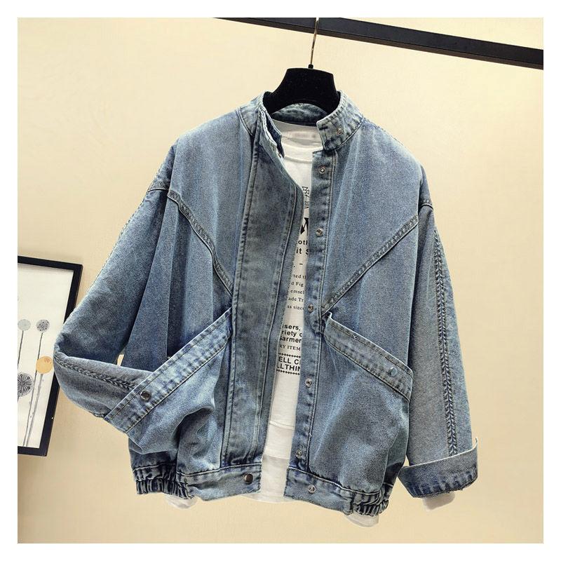 Весенняя джинсовая куртка-бомбер женская с коротким рукавом «летучая мышь» свободная демисезонная джинсовая оснастка женское пальто верхняя одежда женская одежда