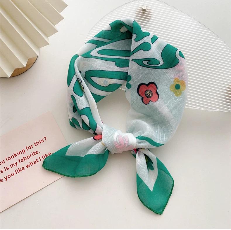 58cm Cotton Linen Women's Scarf Fashion Print for Hair and Neck Square Design
