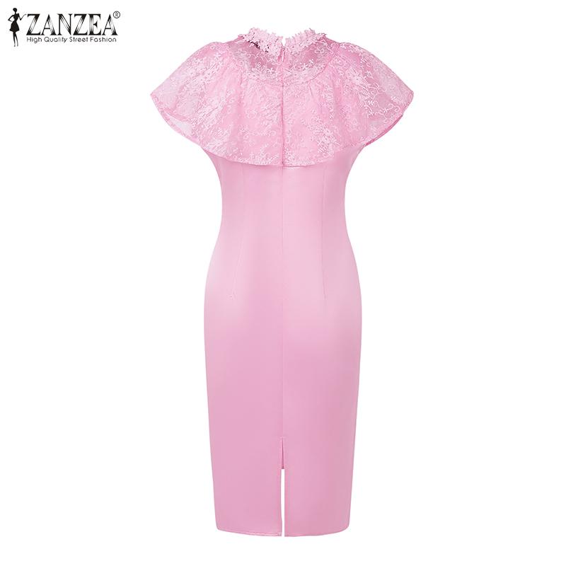 ZANZEA Женское летнее повседневное платье-футляр с вышивкой, кружевной вставкой и пэчворком