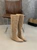 Suede Pile Boots Tall Knight Boots Women's Shoes 2025 Autumn and Winter Skinny Medium Heel Long Boots