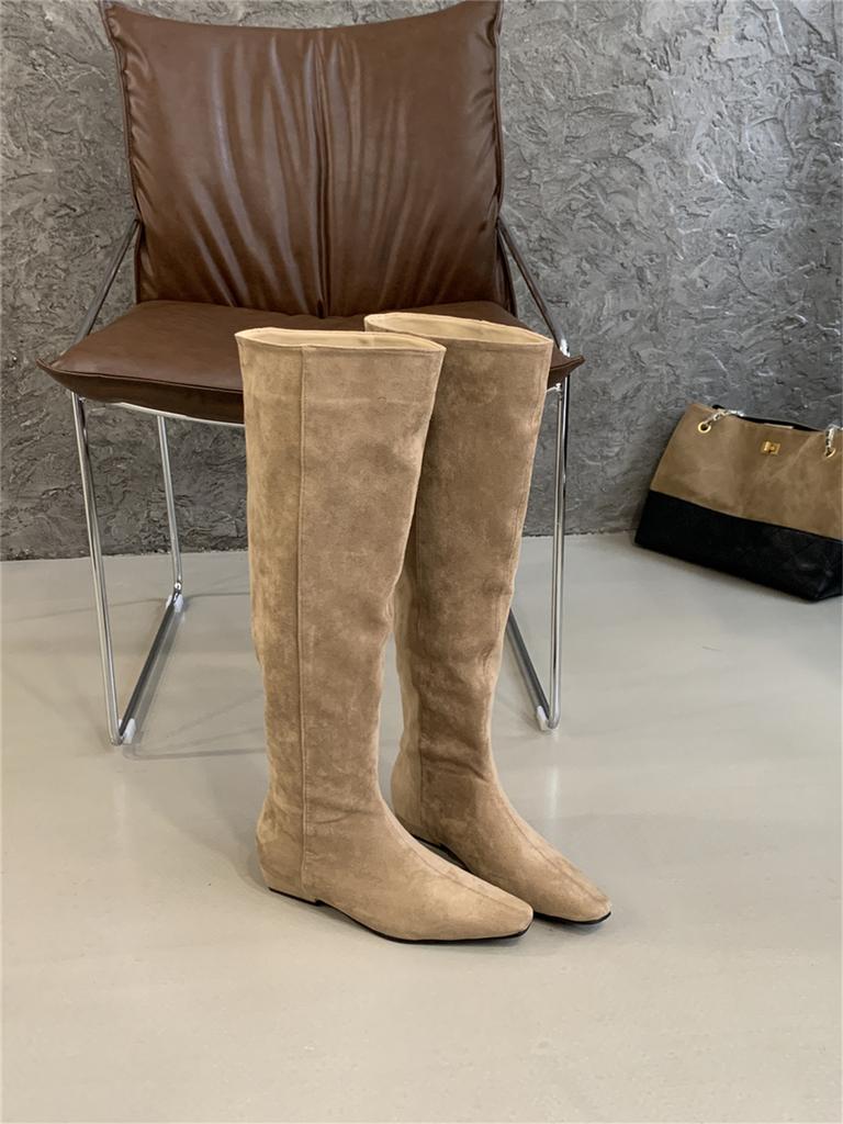 Suede Pile Boots Tall Knight Boots Women's Shoes 2025 Autumn and Winter Skinny Medium Heel Long Boots
