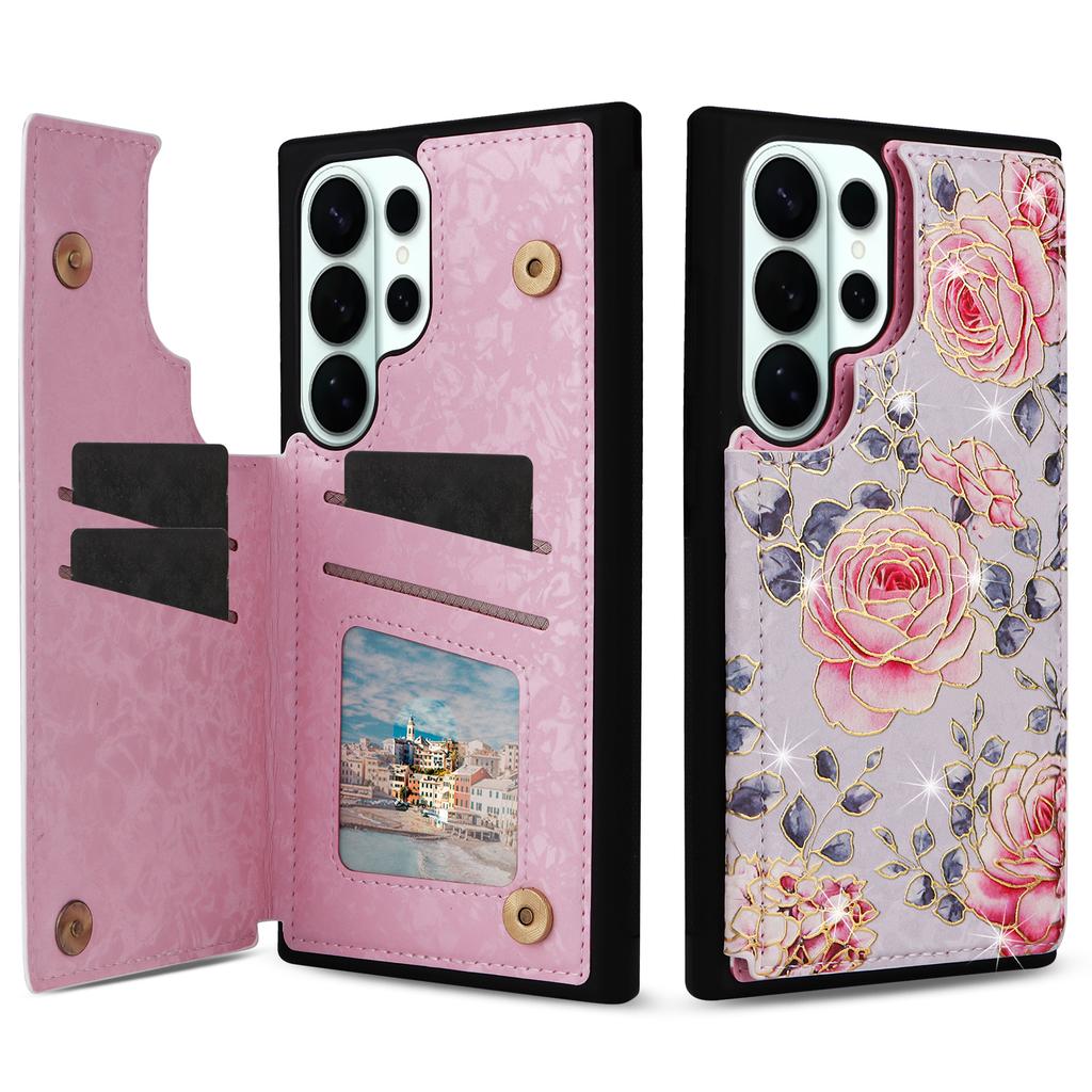 For Samsung Galaxy S26 Ultra Case Flower Leather TPU RFID Blocking Phone Cover Card Slots