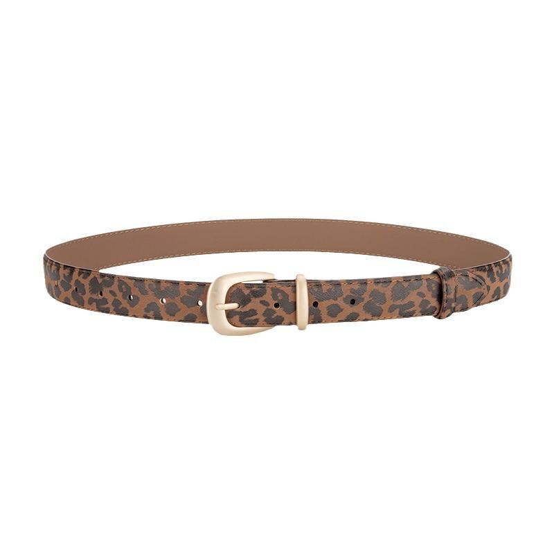 Leopard Leather Belt Women's Alloy Pin Buckle Genuine Leather Decoration Versatile Dress Jeans Belt Women's Style