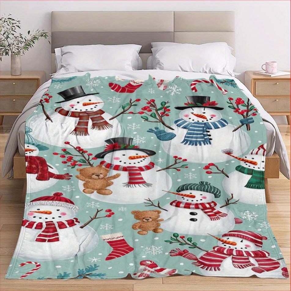 Snowman Reindeer Joy Blanket Cozy Flannel Throw for Holiday Magic AllSeason Comfort Christmas Cheer Gift