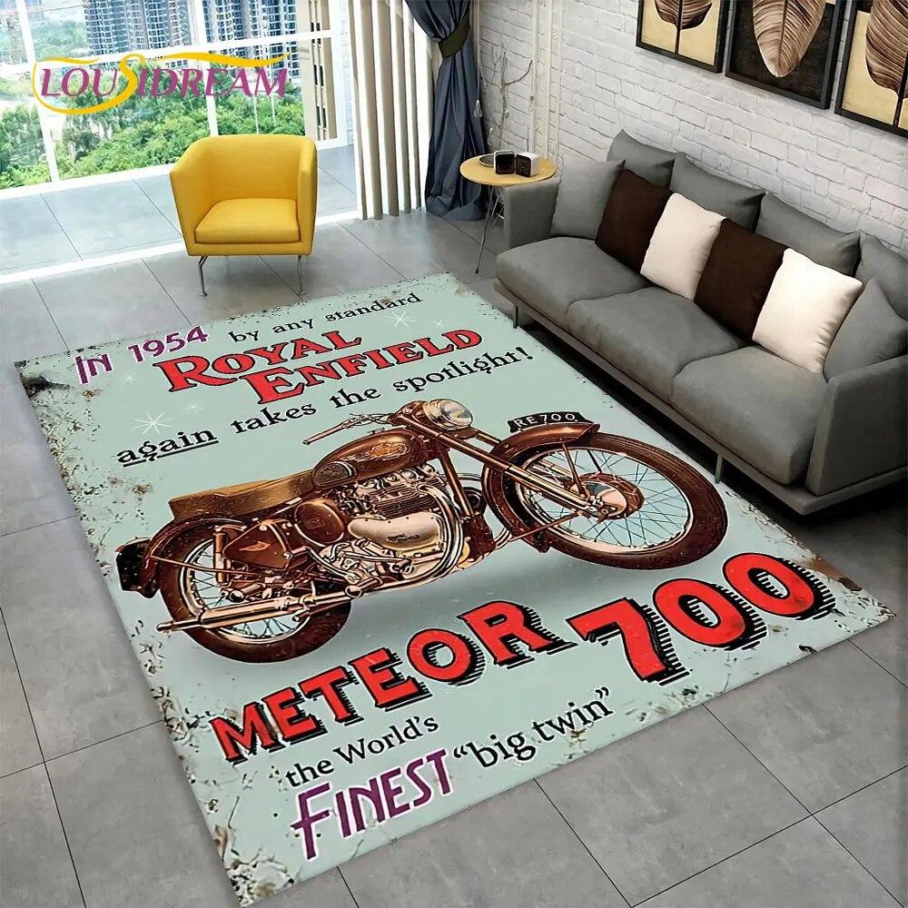 Retro Vintage Motorcycle Skull Area Rug,Carpet Rug for Living Room Bedroom Sofa Doormat Kitchen Decor,Child Non-slip Floor Mat