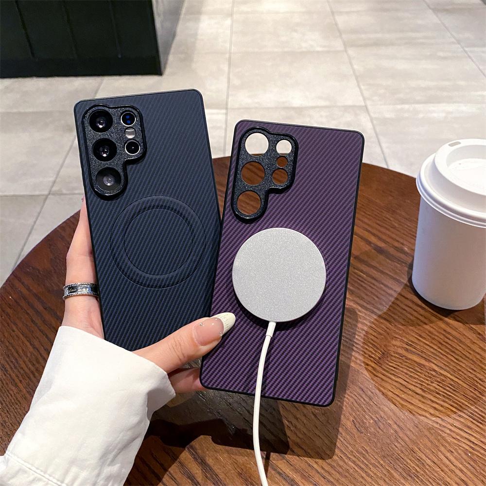 Carbon Fiber Leather Magnetic Phone Case for Samsung Galaxy S25 Edg S25 S24 S23 Ultra S23 Plus  Shockproof Protective Cover