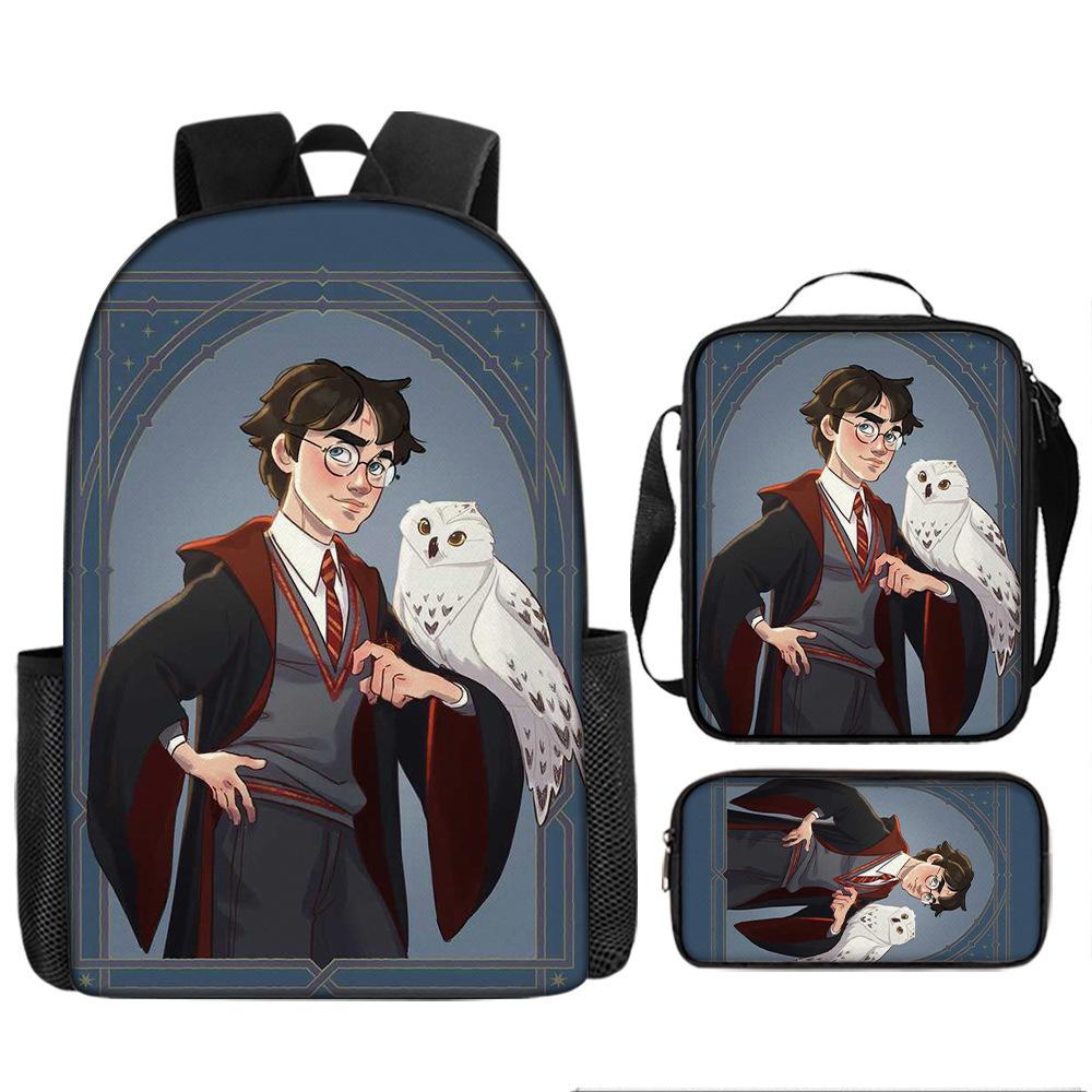 Harry Potter 3-Piece Backpack Set for School Students Large Capacity Bag Crossbody Pencil Case Set Kids Gift