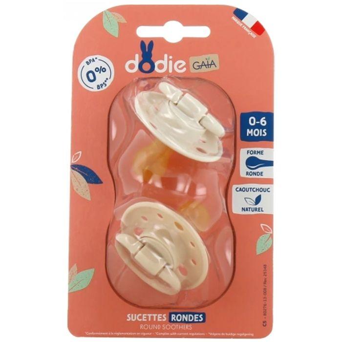 Duo sucettes caoutchouc - DODIE - GAIA - Ronde - 0/6 mois - Grain de sable