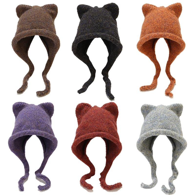 Cute C Knitted Hat for Women Autumn Winter Thicken Warm Beanie Cap Korean Versatile Bonnet Ear Protection Braids Skull Cap Acrylic Female Skulli Gift