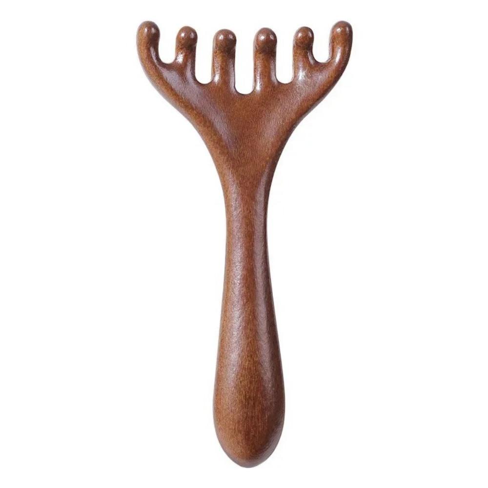 Six-Claw Head Meridian Massage Handheld Scalp Massager Anti-static Natural Wooden Wide Tooth Gua Sha Promote Blood Circulation