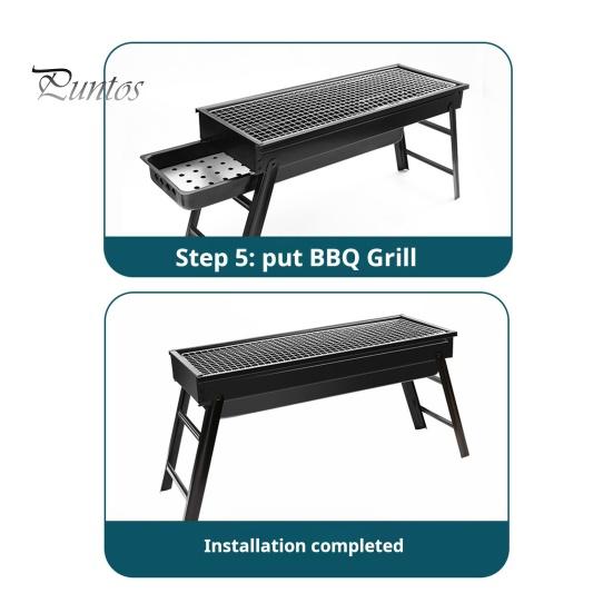 Гриль-барбекю Портативный складной угольный гриль для приготовления пищи на открытом воздухе Простая сборка и очистка Нержавеющий металлический гриль для кемпинга, пикников, пляжных вечеринок