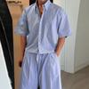 Two Piece Suit Men Striped Short Sleeve Shirts Shorts Casual Outfits Sets