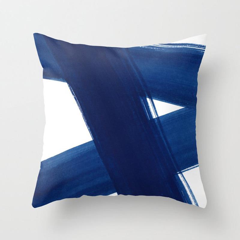 Квадратная наволочка для домашнего декора, наволочка для дивана, красивая синяя наволочка с геометрическим цветочным узором, модная короткая наволочка
