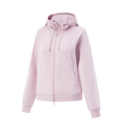 Li Ning Fitness Series Модная повседневная куртка на молнии с капюшоном и длинными рукавами с буквами реглан Женские куртки телесно-розового цвета AWDV412-3