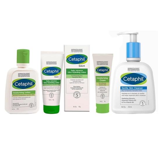 Cetaphil Moisturising Lotion 100ml, DAM 100g, Moisturising Cream 80g and Gentle Skin Cleanser 250 Ml Combo