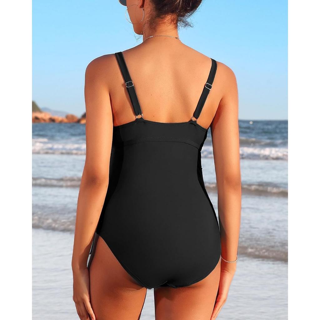 CHARMLEAKS Купальник для беременных Цельный купальный костюм с V-образным вырезом для беременных с завязками спереди и рюшами Купальники