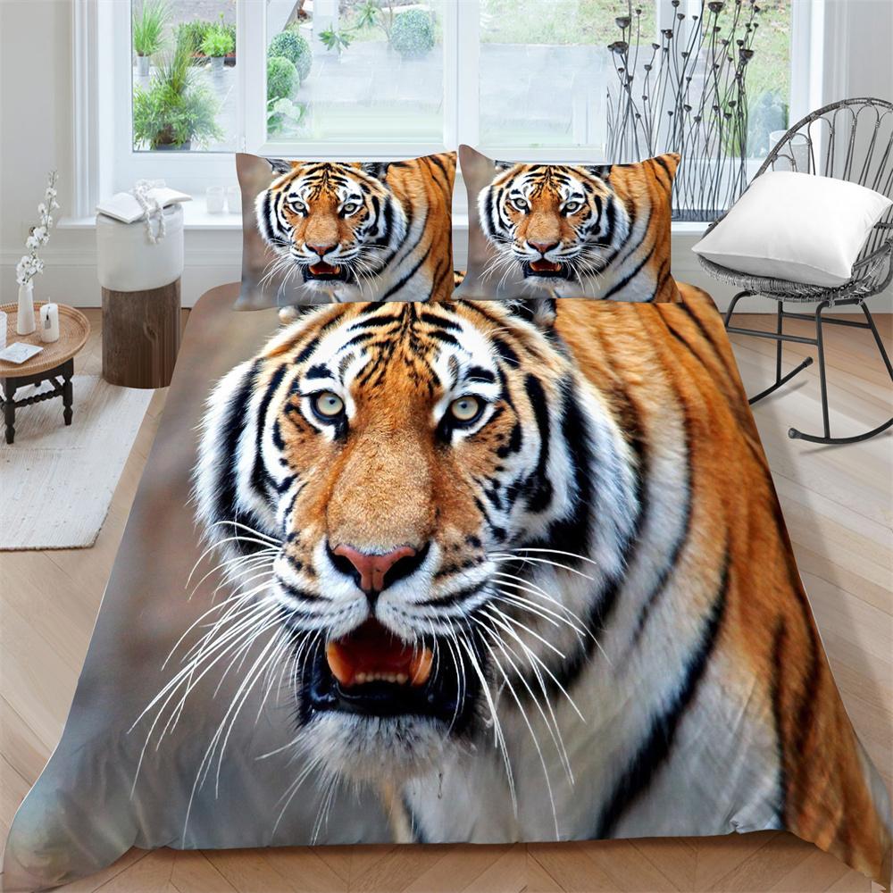 3D Tiger Printing Duvet Cover Set Luxury Bedding Cover Suit Children Teens Single Size Microfiber Comforter Cover Suit