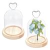 2pcs Heart Arch Glass Dome Cover Decorative Display Case Cloche Bell Jar Terrarium with Wood Base BurlyWood 97x145mm