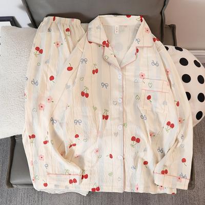 Милый женский пижамный комплект из 2 предметов с принтом в виде цветка вишни и галстука-бабочки, на пуговицах, с V-образным вырезом, женская одежда для сна, домашняя одежда с героями мультфильмов