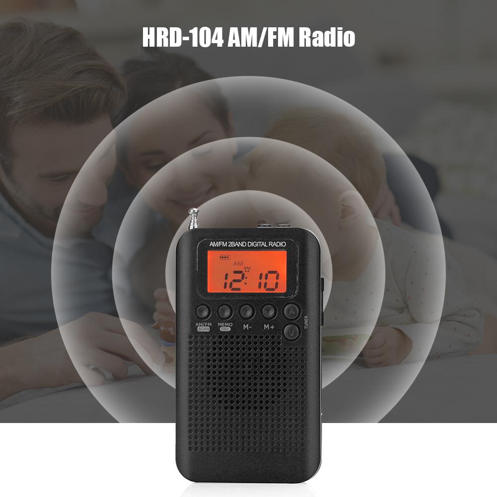 HRD-104 Digital Mini Pocket AM FM Radio with LCD Display 40mm Driver Speaker
