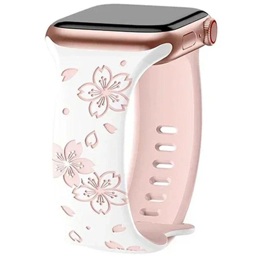 Silicone Silicone Bracelet 42/44/45mm Sakura Engraved Bracelet Watch Band For Apple Watch Band