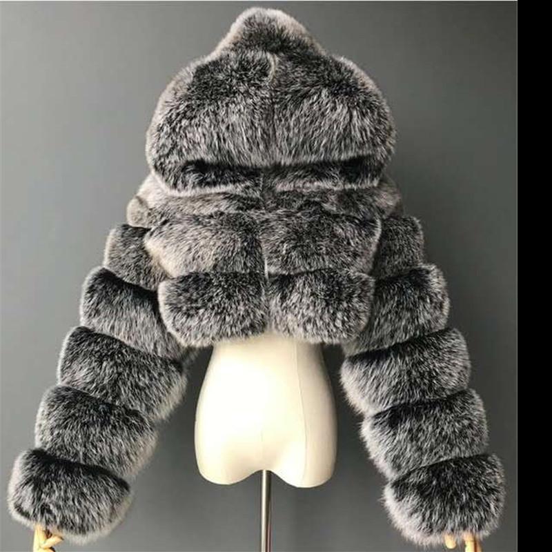 Women's Autumn And Winter Short Imitation Fur Coat Long-sleeved Patchwork Jacket Fashion Warm Hooded Jacket
