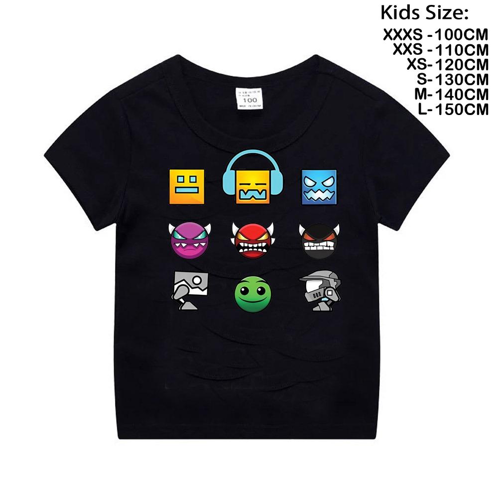 Geometry Dash T Shirt Boys Girls Kids Summer Crewneck Cotton Short Sleeve Funny Cartoon Tshirt Graphic Tees Tops