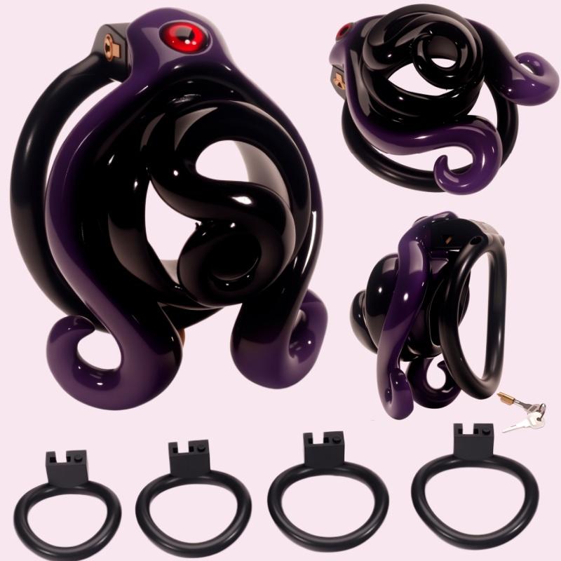 Mini Octopus Shaped Male Chastity Cage Equipped with 4‑Size Locking Rings Elastic Belt Anti Slip SM Sissy Birdcage Lock Alutdtoy