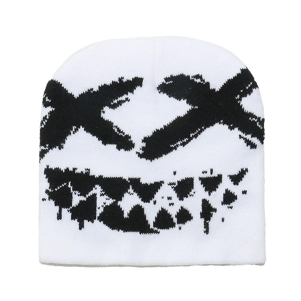 Versatile Elastic Y2K Knitted Hat Halloween Hip-hop Black White Pullover Cap Dome All-match Brimless Beanie Cap Warmer