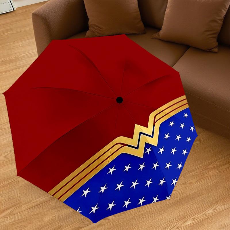 1PC Warner Wonder Woman Automatic Open/Close Umbrella with Windproof, 81-Rib Sturdy Canopy, Durable Ribs1298A