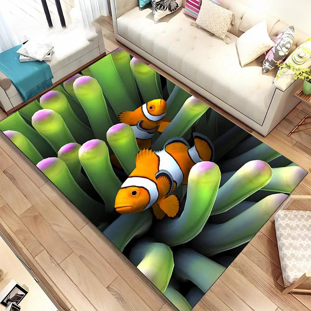 3D-ковёр с изображением подводного мира и морского дна для гостиной, грязеотталкивающий коврик для спальни, дивана, журнального столика, моющийся напольный коврик.